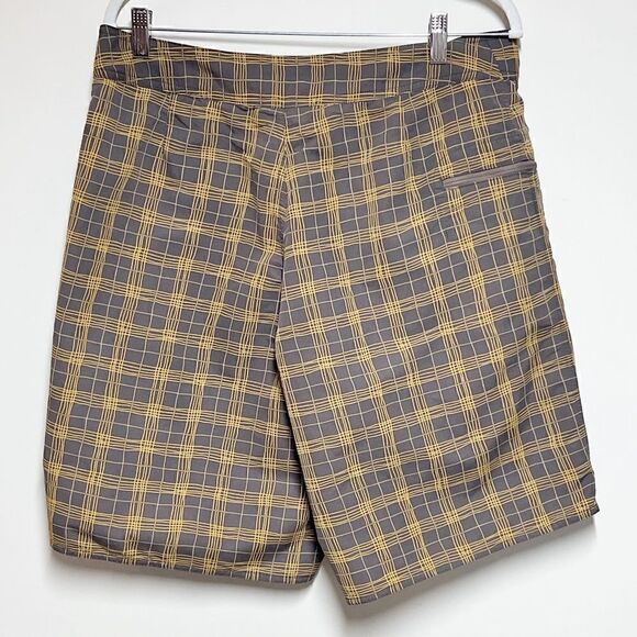 Patagonia Mens Board Surf Beach Shorts Mustard Brown Plaid Print Sz 34 Host Pick - Picture 2 of 7